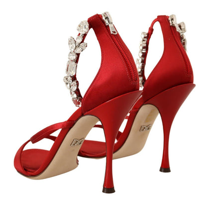 Sandales à cristaux de satin rouges, chaussures à talons Keira