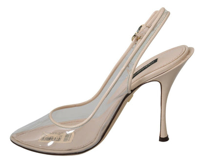 Slingback-PVC-Schuhe mit transparenten hohen Absätzen in Beige