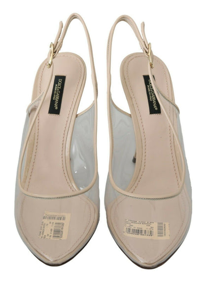 Slingback-PVC-Schuhe mit transparenten hohen Absätzen in Beige