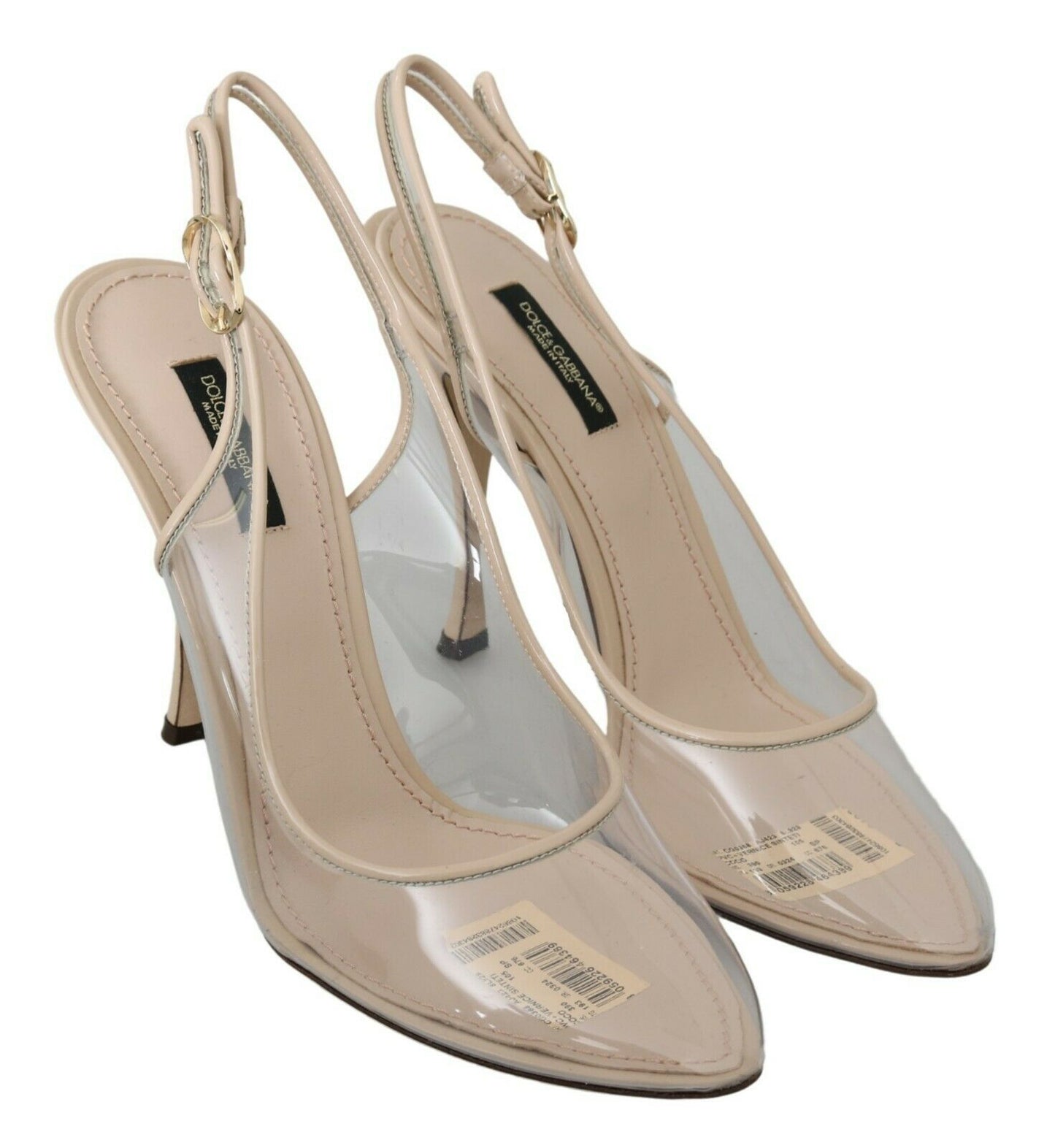 Slingback-PVC-Schuhe mit transparenten hohen Absätzen in Beige