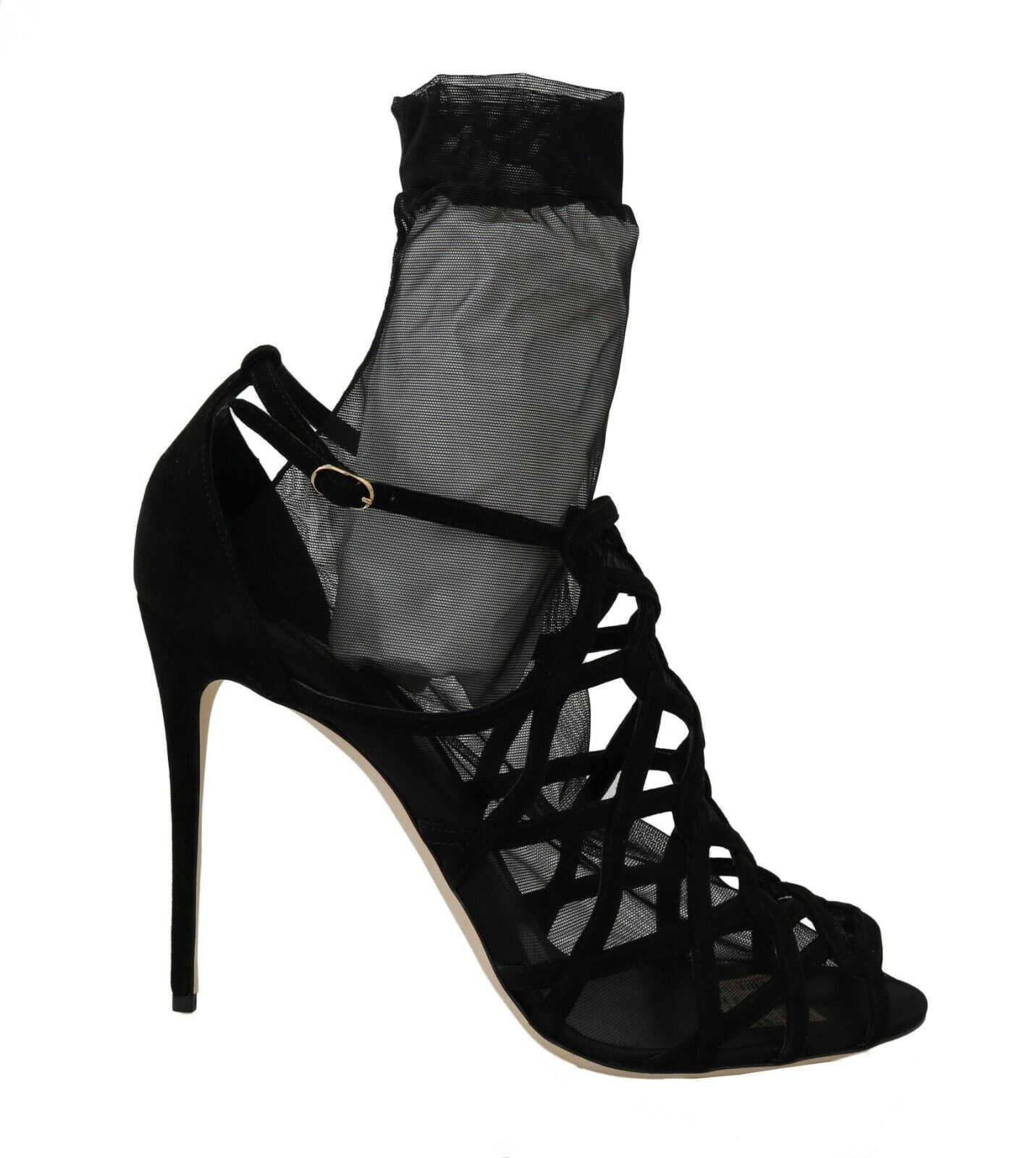 Scarpe sandalo con stivaletti in tulle scamosciato nero