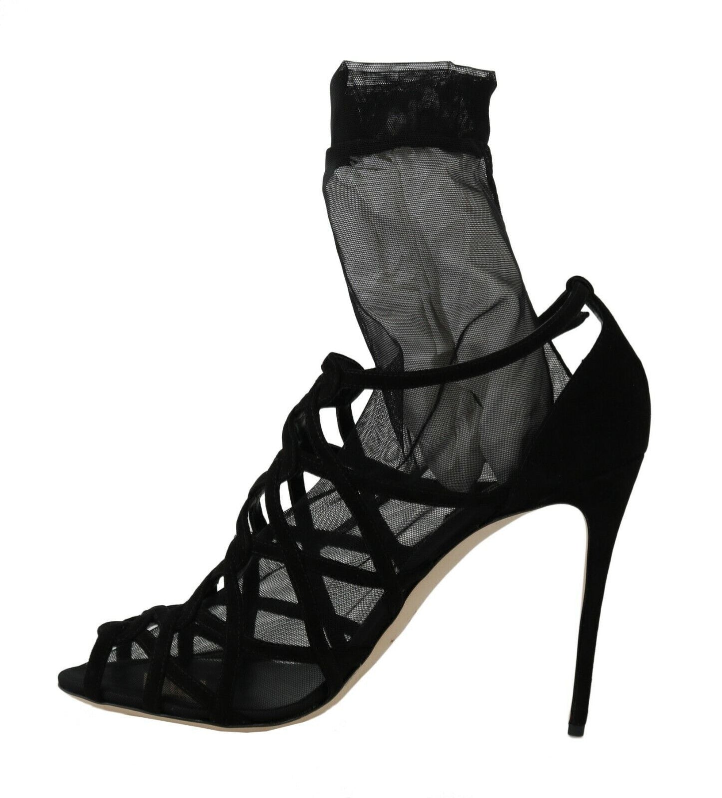 Scarpe sandalo con stivaletti in tulle scamosciato nero