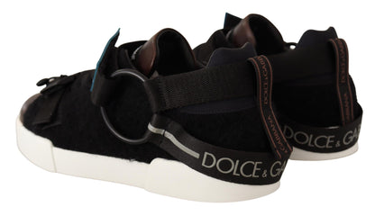 Dolce & Gabbana Shearling-Trimmed Leather Sneakers