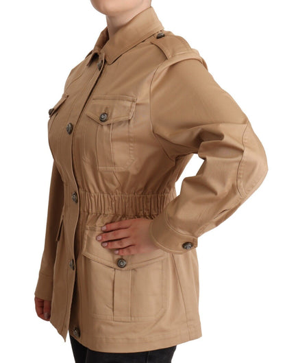 Giacca cappotto con colletto a maniche lunghe in cotone beige