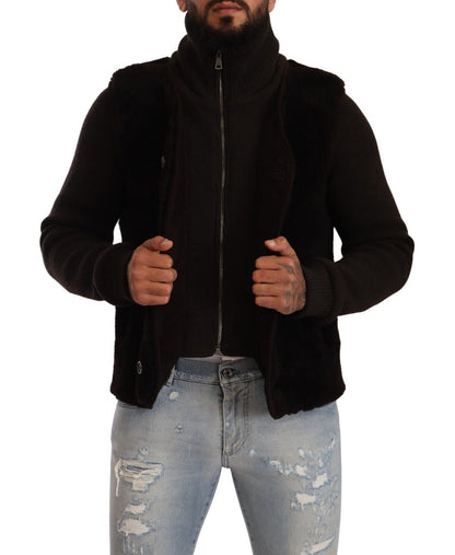 Herren-Manteljacke aus schwarzem Leder mit Rollkragen