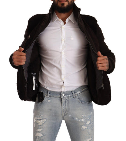 Herren-Manteljacke aus schwarzem Leder mit Rollkragen