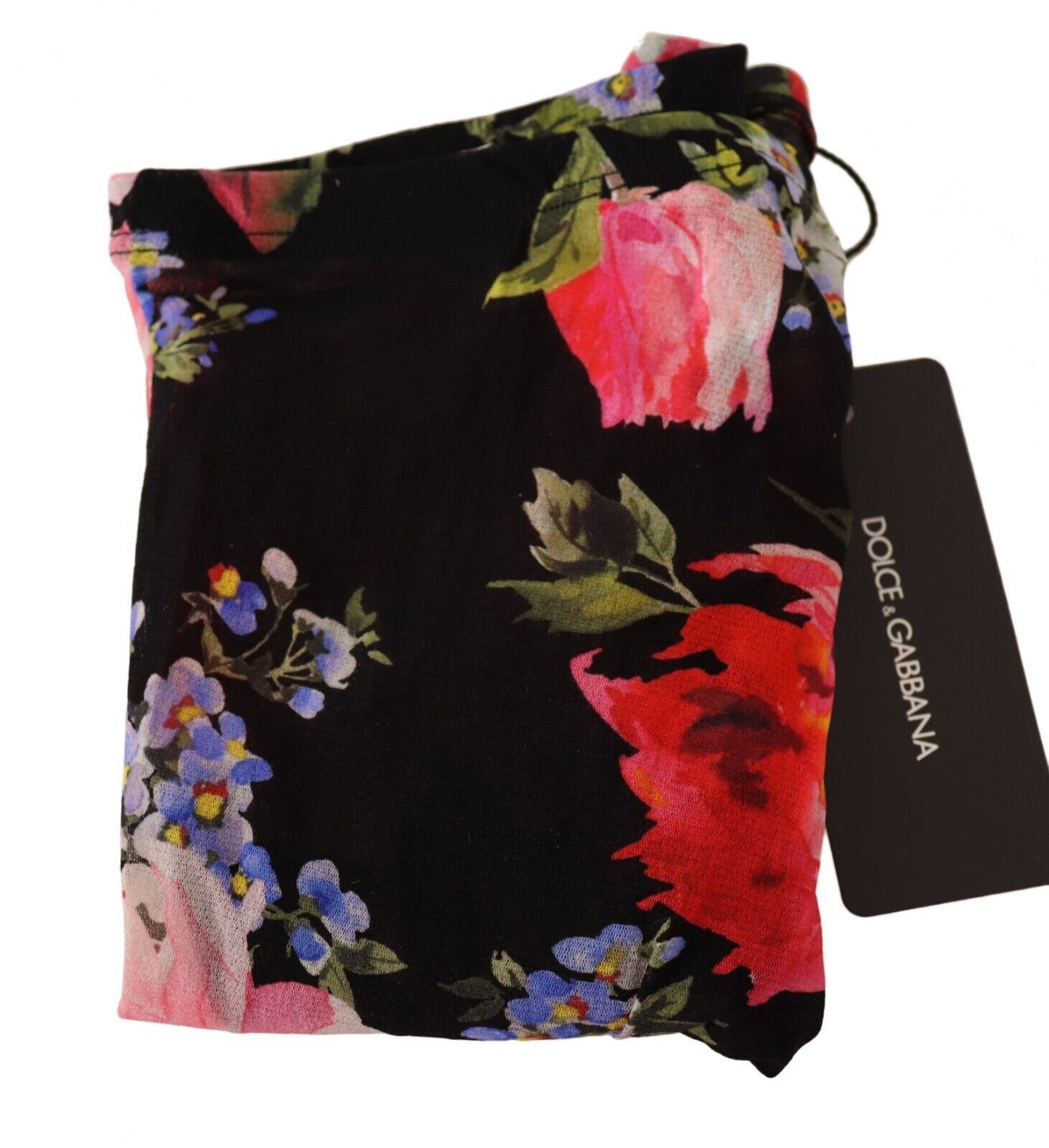 Schwarze Strumpfhosen mit Blumenmuster und Nylonstrümpfe