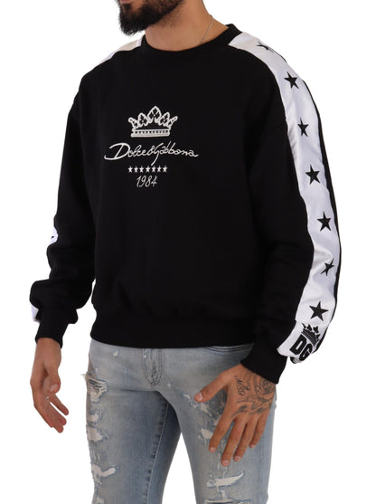 Schwarzer Baumwollpullover mit Rundhalsausschnitt und Crown 1984 Stars Schwarz