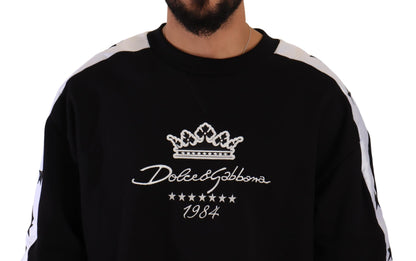 Schwarzer Baumwollpullover mit Rundhalsausschnitt und Crown 1984 Stars Schwarz