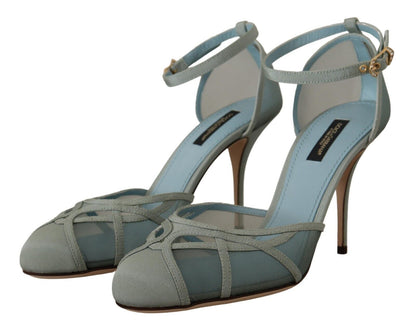 Blaue Mesh-Sandalen mit Knöchelriemen und Absatz