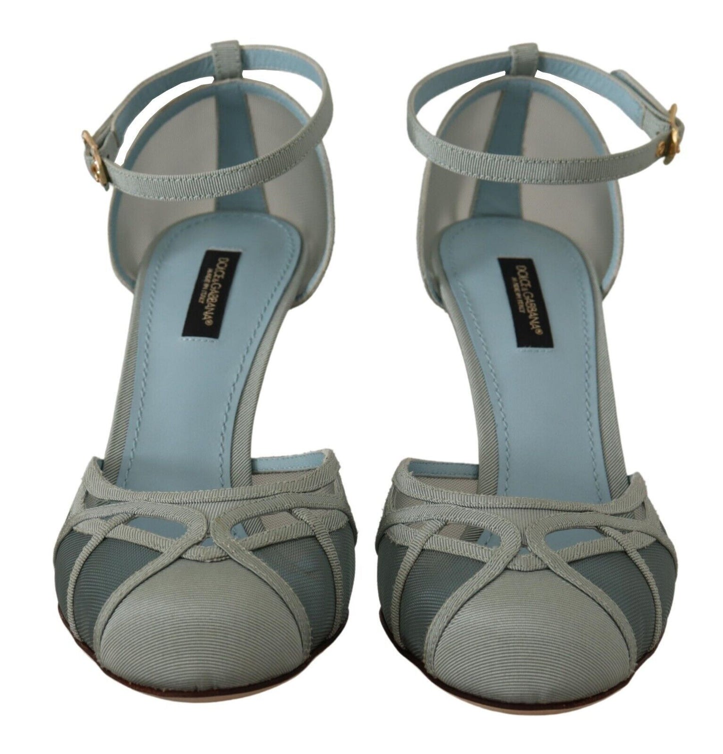 Blaue Mesh-Sandalen mit Knöchelriemen und Absatz