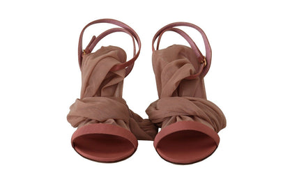 Rosa Tüll-Stretch-Sandalen mit Knöchelriemen