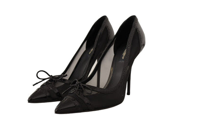 Schwarze Pumps aus Mesh-Leder mit spitzem Absatz