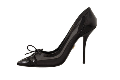 Schwarze Pumps aus Mesh-Leder mit spitzem Absatz