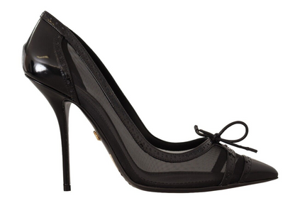 Schwarze Pumps aus Mesh-Leder mit spitzem Absatz