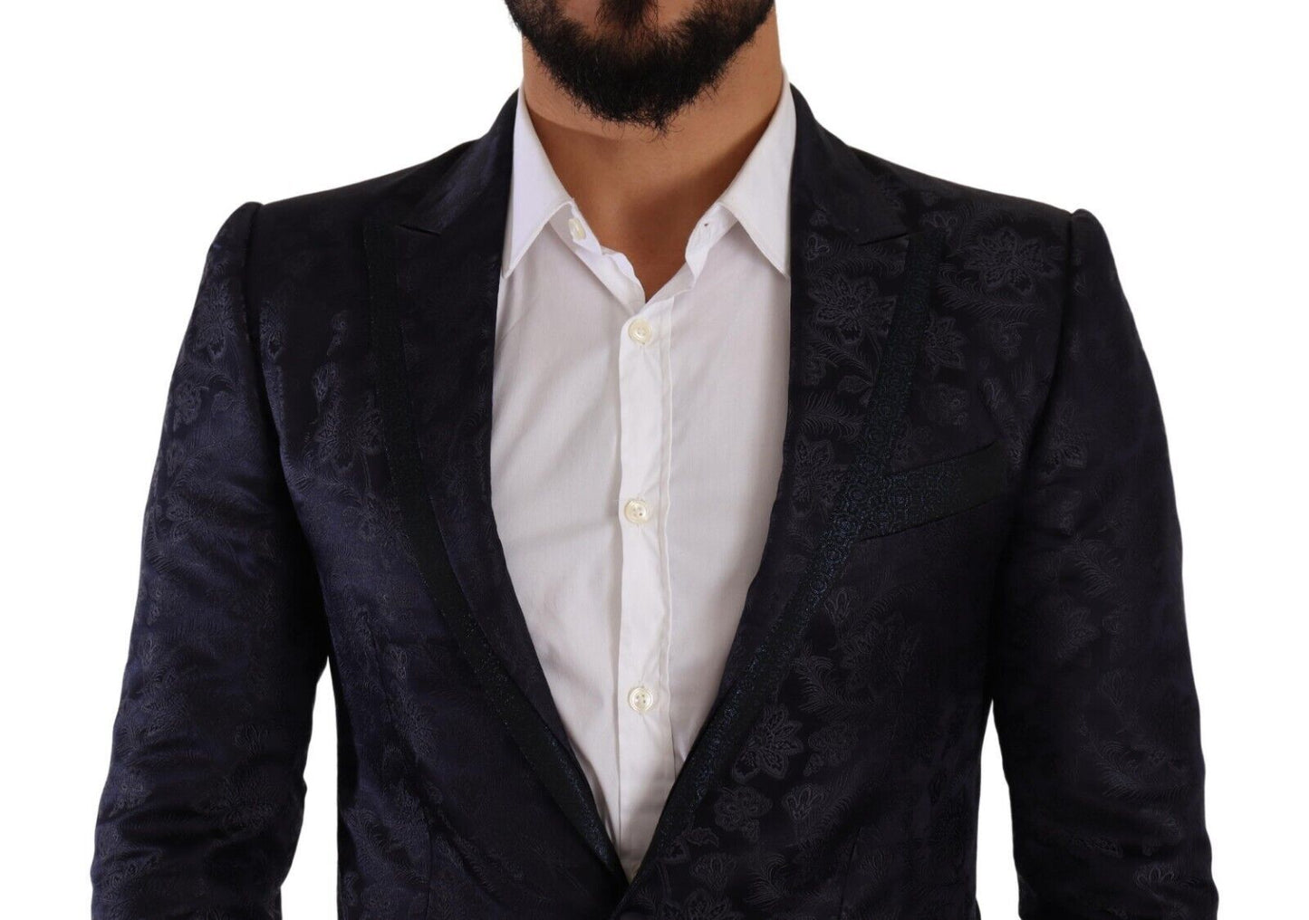 Cappotto MARTINI in seta jacquard floreale blu