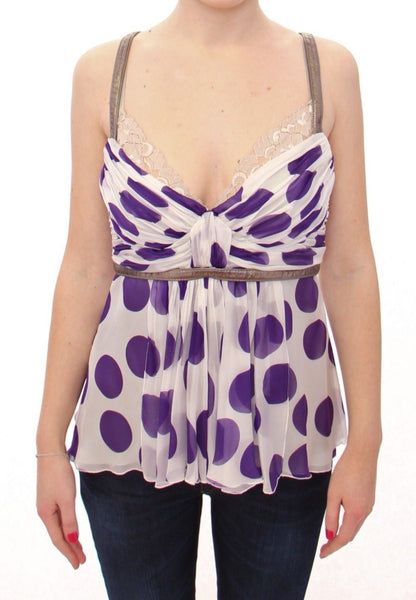 Blouse en dentelle de soie violet blanc