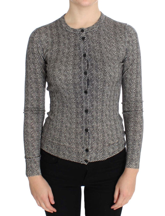 Pull cardigan en laine noir et blanc