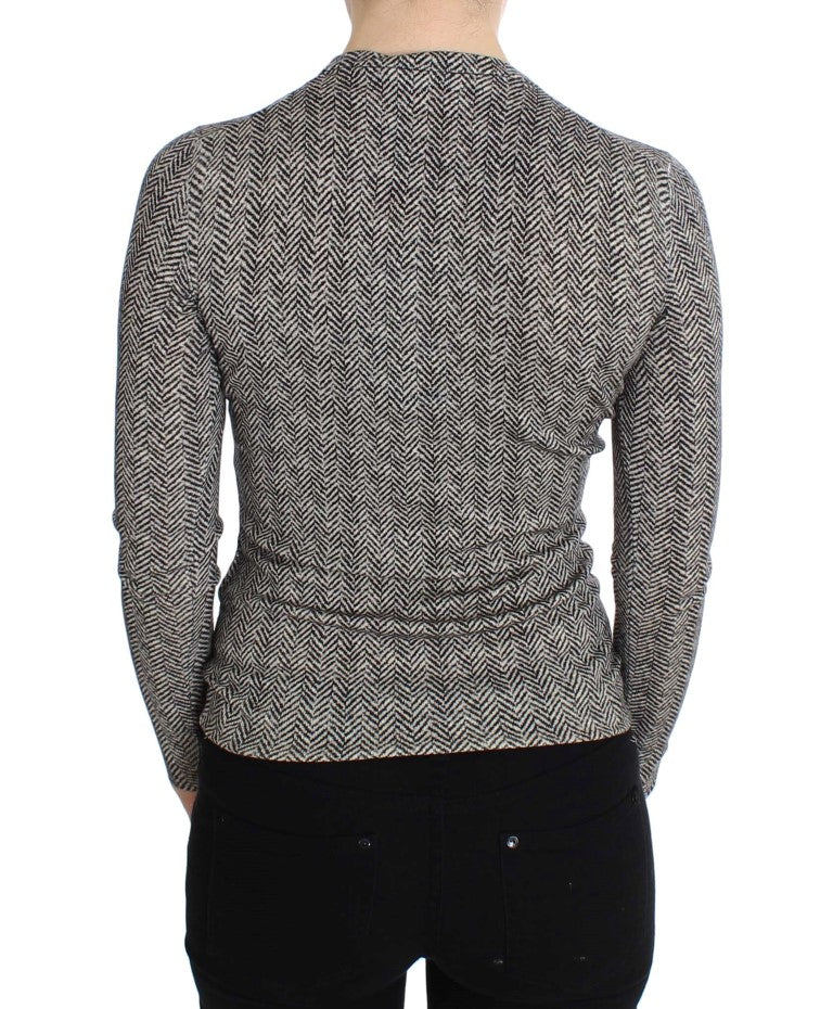 Pull cardigan en laine noir et blanc