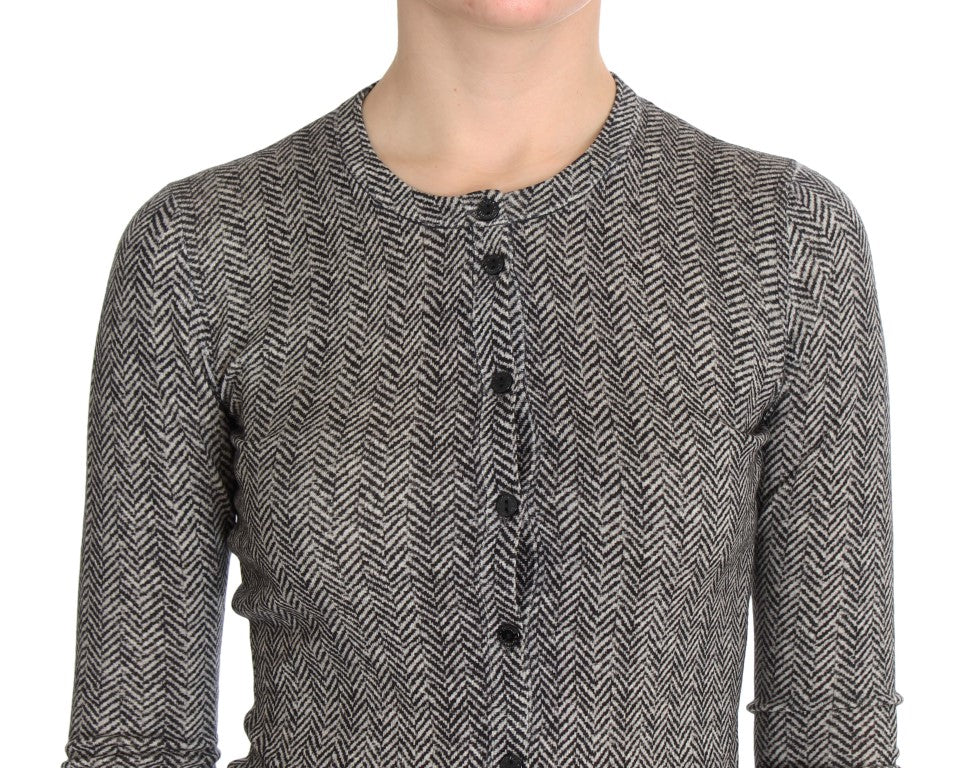 Pull cardigan en laine noir et blanc