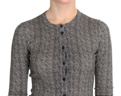 Schwarz-weißer Cardigan-Pullover aus Wolle