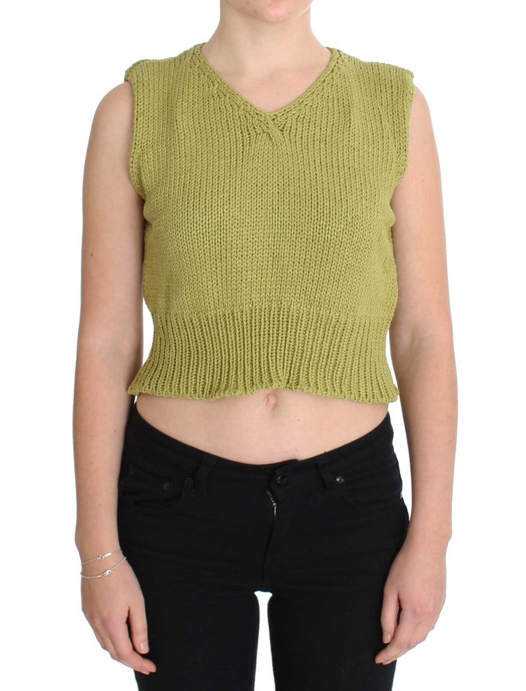 Pull sans manches tricoté en coton mélangé vert