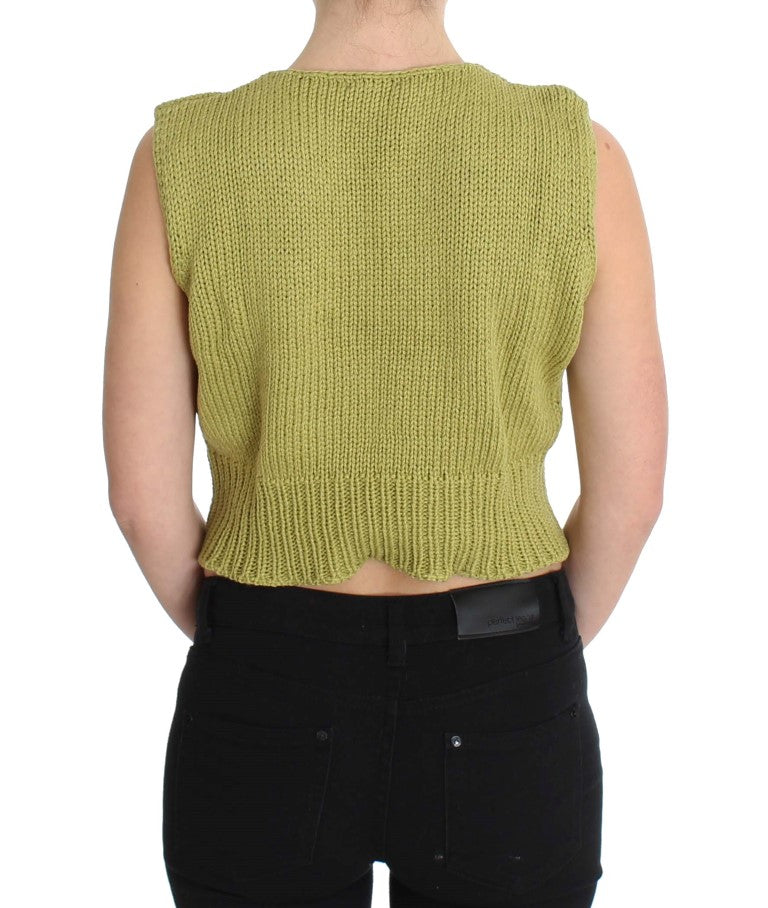 Pull sans manches tricoté en coton mélangé vert