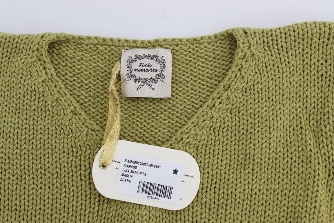 Grüner, ärmelloser Strickpullover aus Baumwollmischung