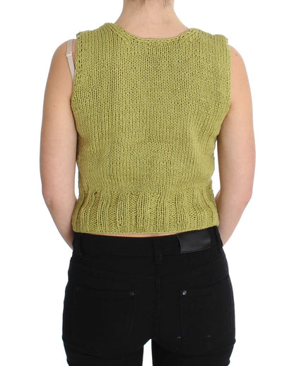 Pull sans manches tricoté en coton mélangé vert