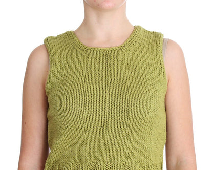 Maglione senza maniche lavorato a maglia in misto cotone verde