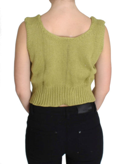 Grüner, ärmelloser Strickpullover aus Baumwollmischung