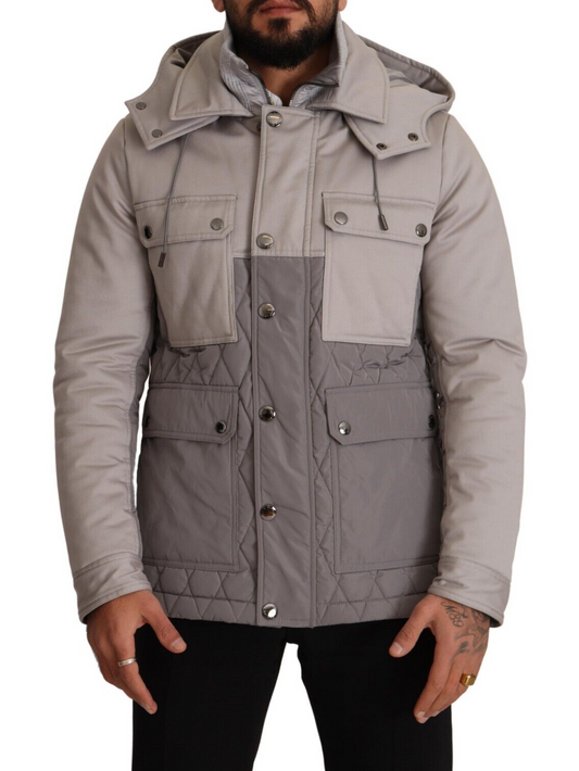 Parka con cappuccio giacca a vento in cotone grigio