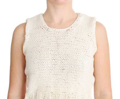 Maglione senza maniche lavorato a maglia in misto cotone beige