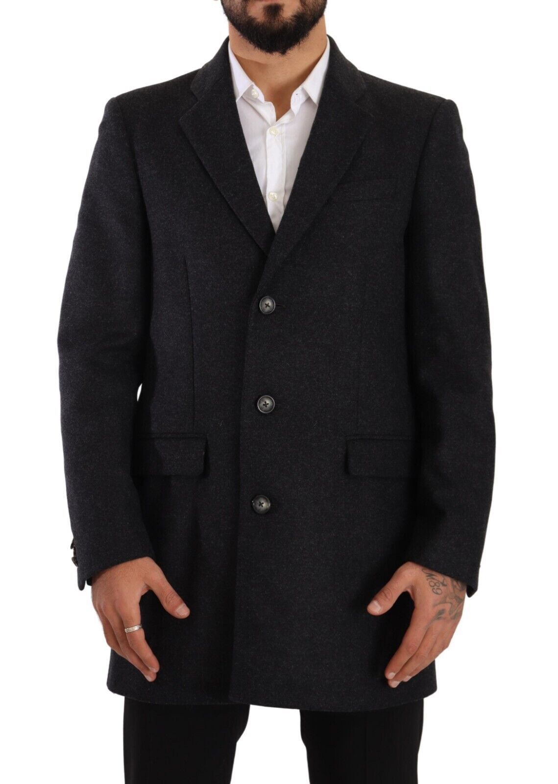 Dunkelgraue Woll-Over-Trenchcoat-Herrenjacke