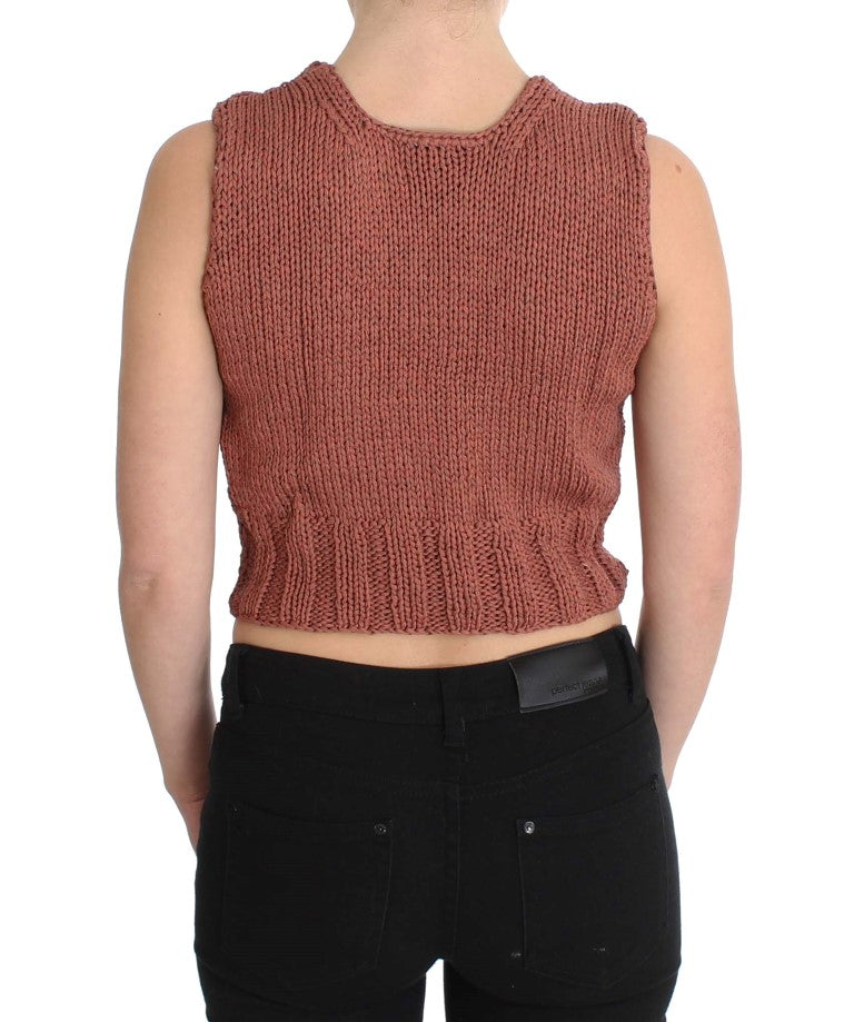 Pull sans manches tricoté en coton mélangé rouge