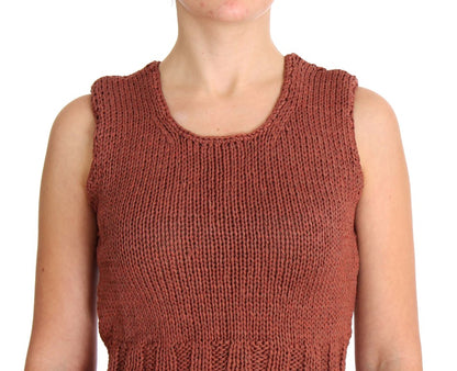 Roter, ärmelloser Strickpullover aus Baumwollmischung