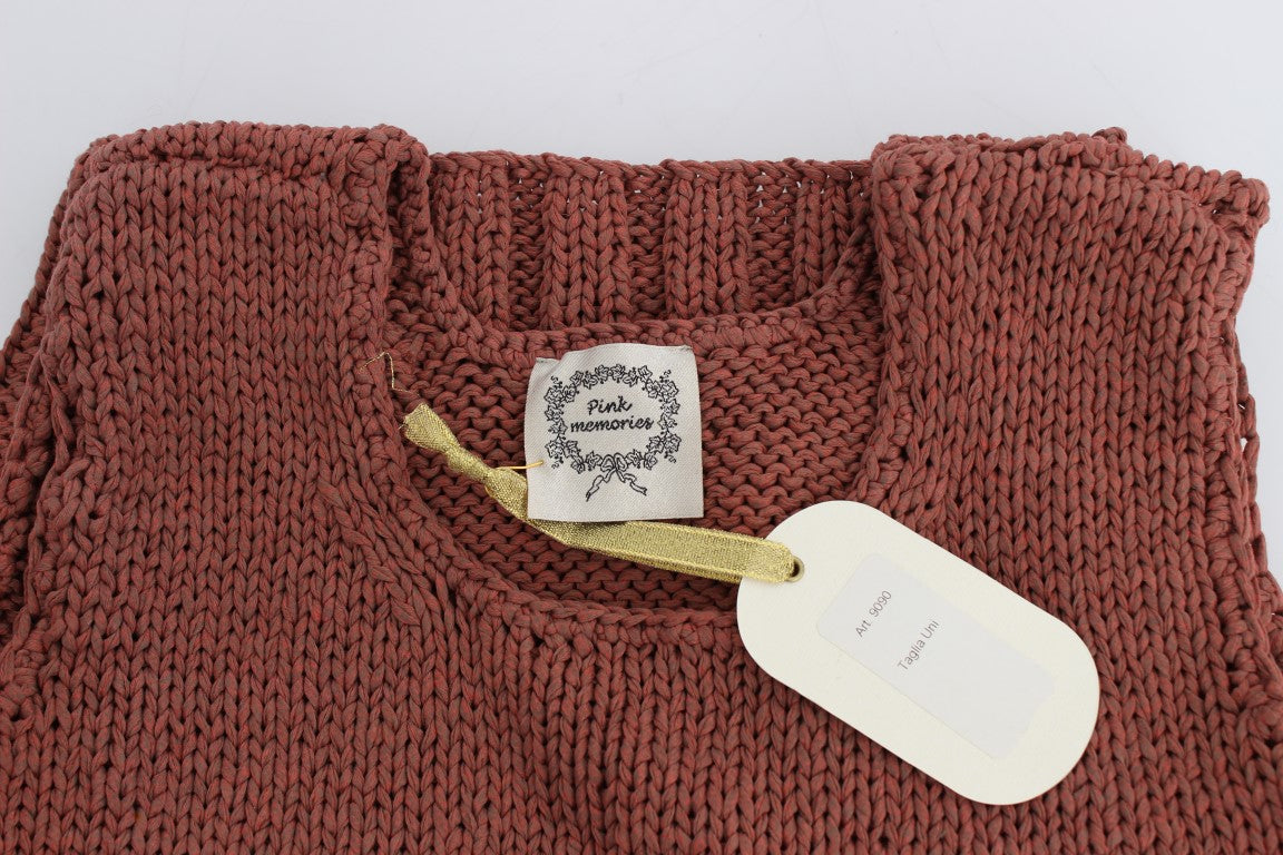 Roter, ärmelloser Strickpullover aus Baumwollmischung