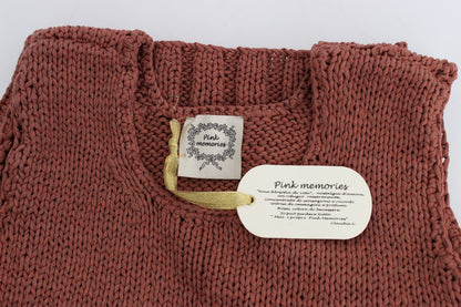 Pull sans manches tricoté en coton mélangé rouge