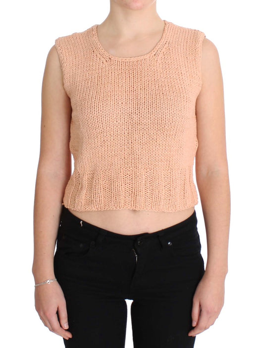 Pull sans manches tricoté en coton mélangé rose