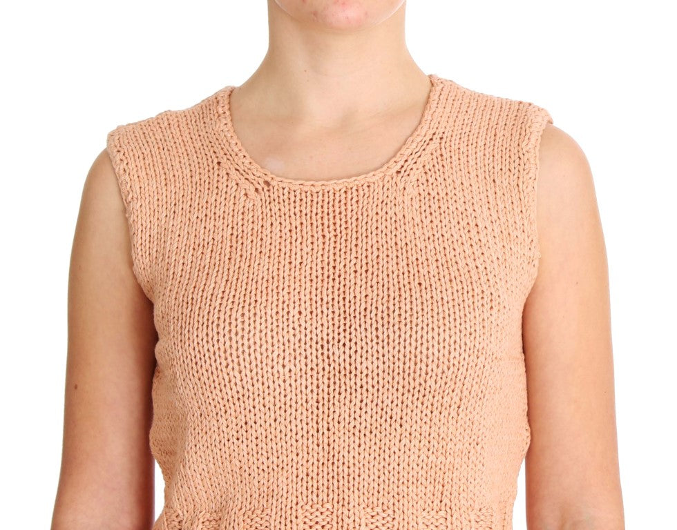 Rosa gestrickter ärmelloser Pullover aus Baumwollmischung