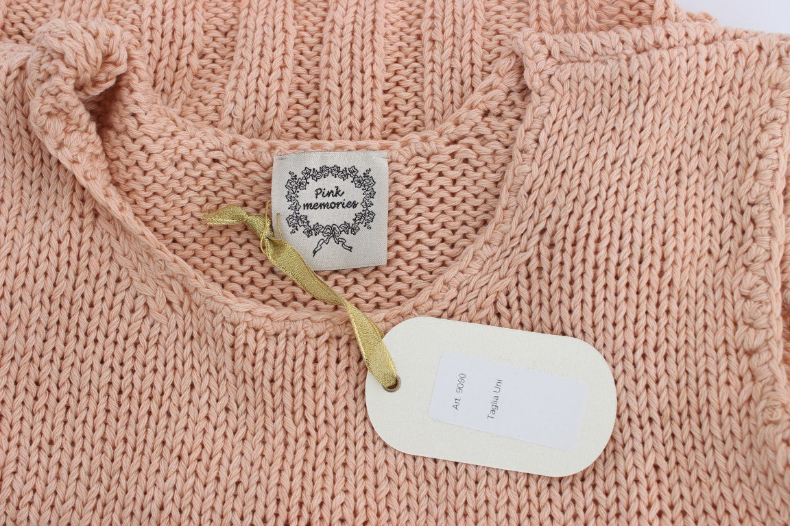 Maglione senza maniche lavorato a maglia in misto cotone rosa