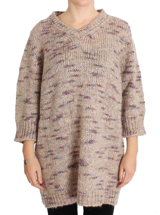 Maglione oversize lavorato a maglia in misto lana beige