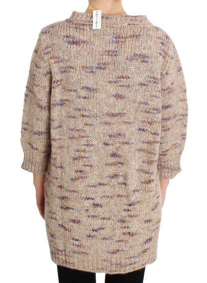 Beige gestrickter Oversize-Pullover aus Wollmischung