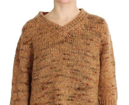 Brauner, gestrickter Oversize-Pullover aus Wollmischung