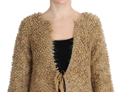 Maglione a mantella in misto lana beige