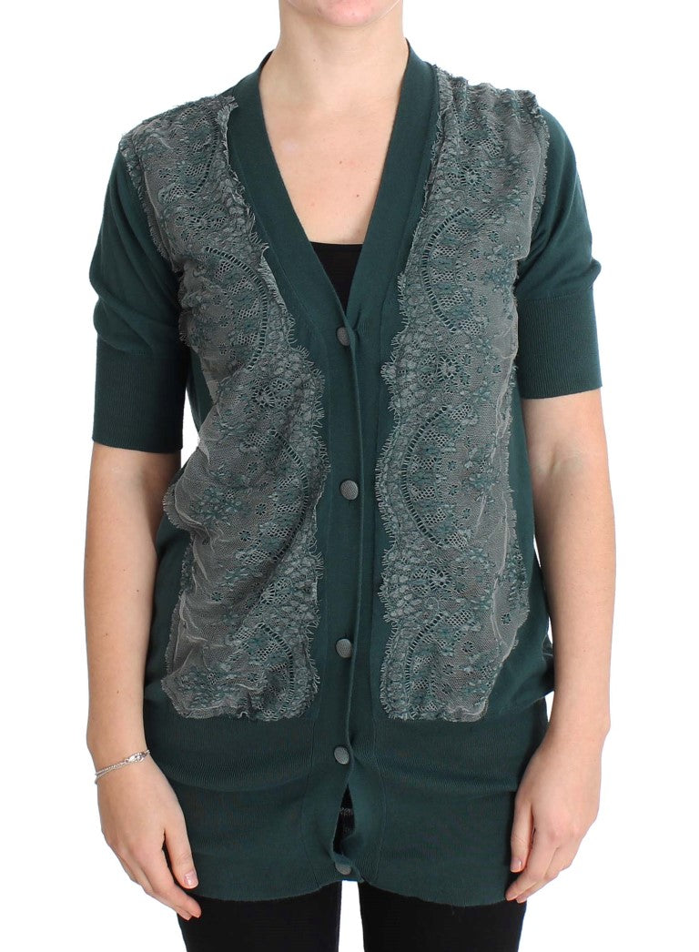 Maglione cardigan in cotone pizzo verde