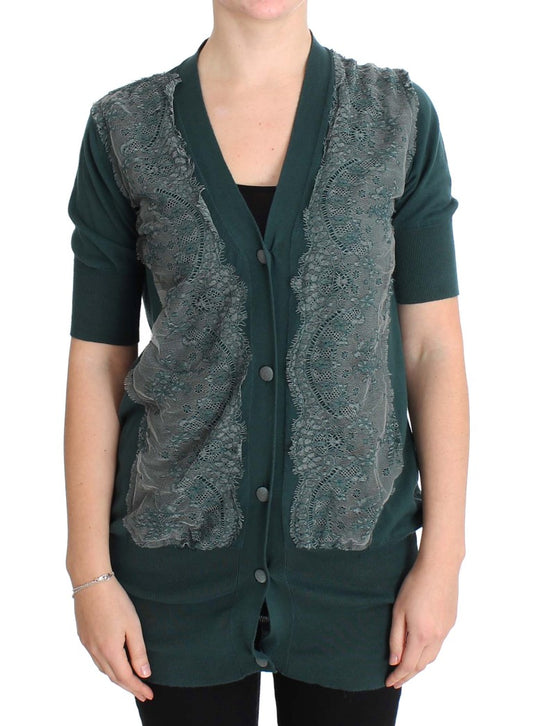 Maglione cardigan in cotone pizzo verde