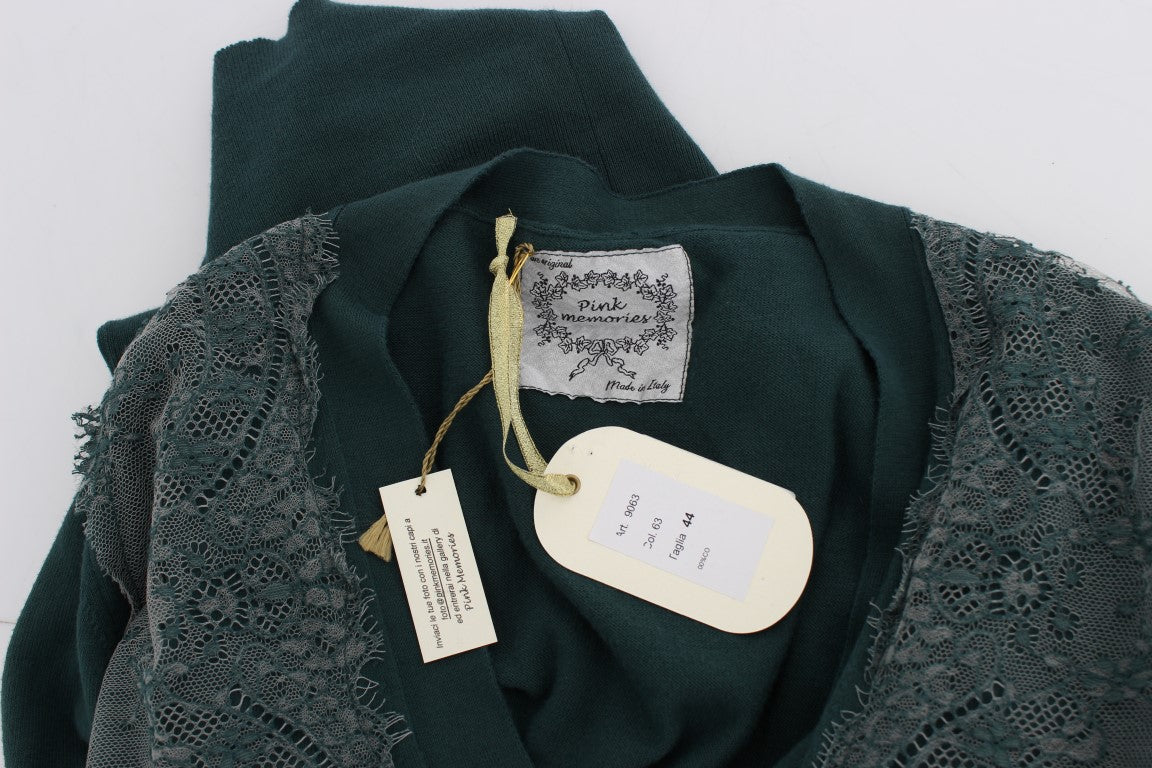 Grüner Cardigan-Pullover aus Baumwolle mit Spitze