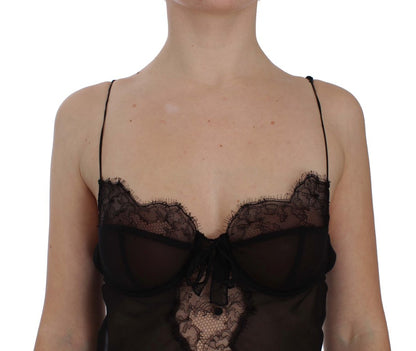 Haut de lingerie nuisette en dentelle de soie noire