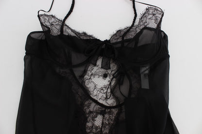 Haut de lingerie nuisette en dentelle de soie noire